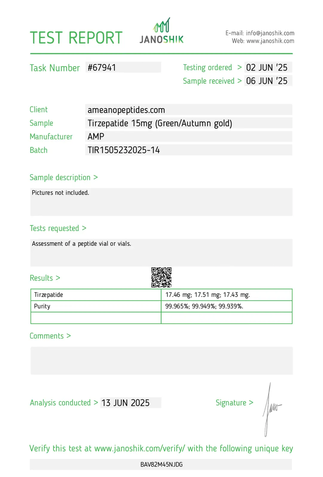 Tirz 15mg COA