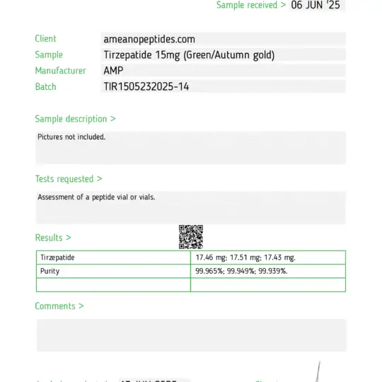 Tirz 15mg COA