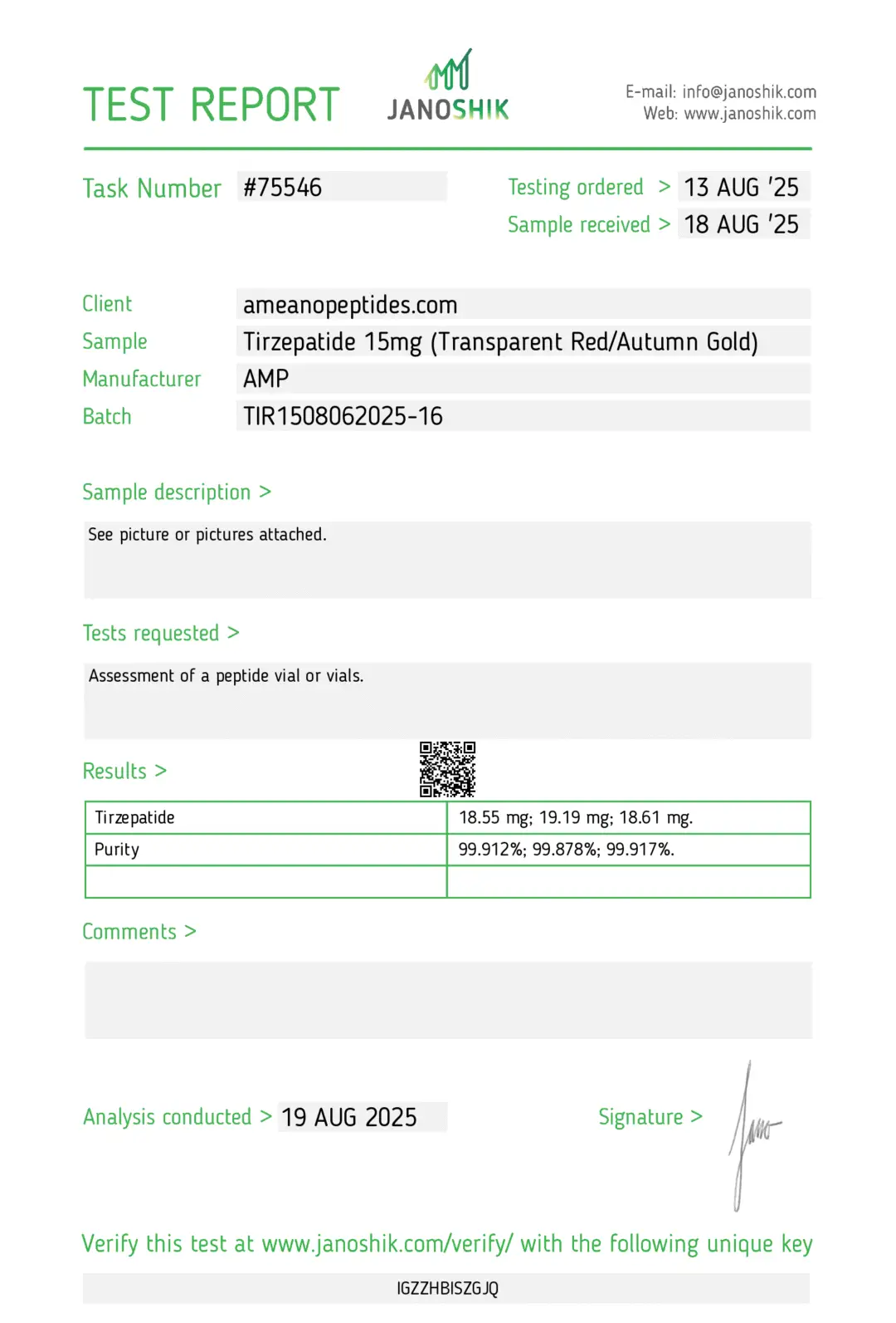 Tirz 15mg COA