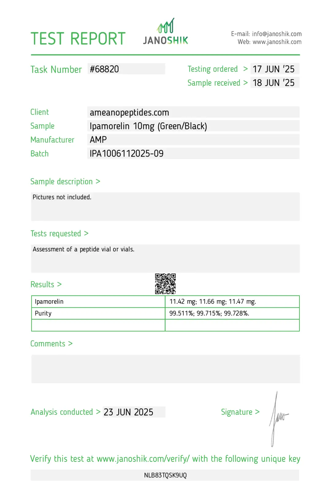 IPA 10mg COA