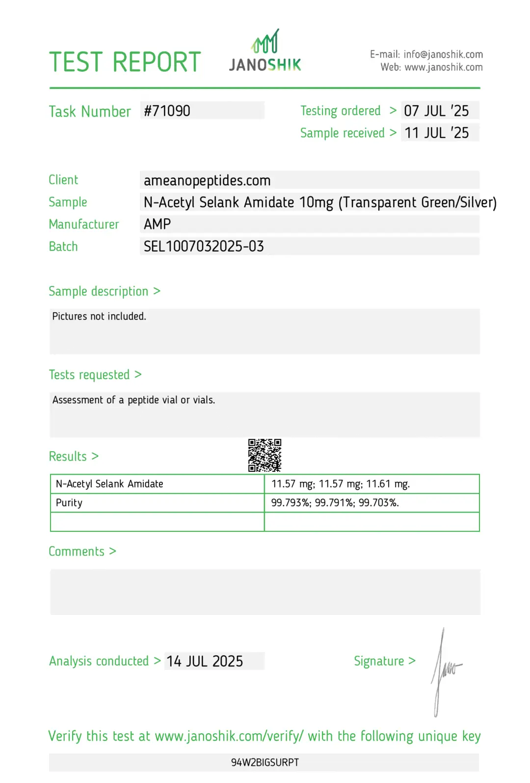Selank COA