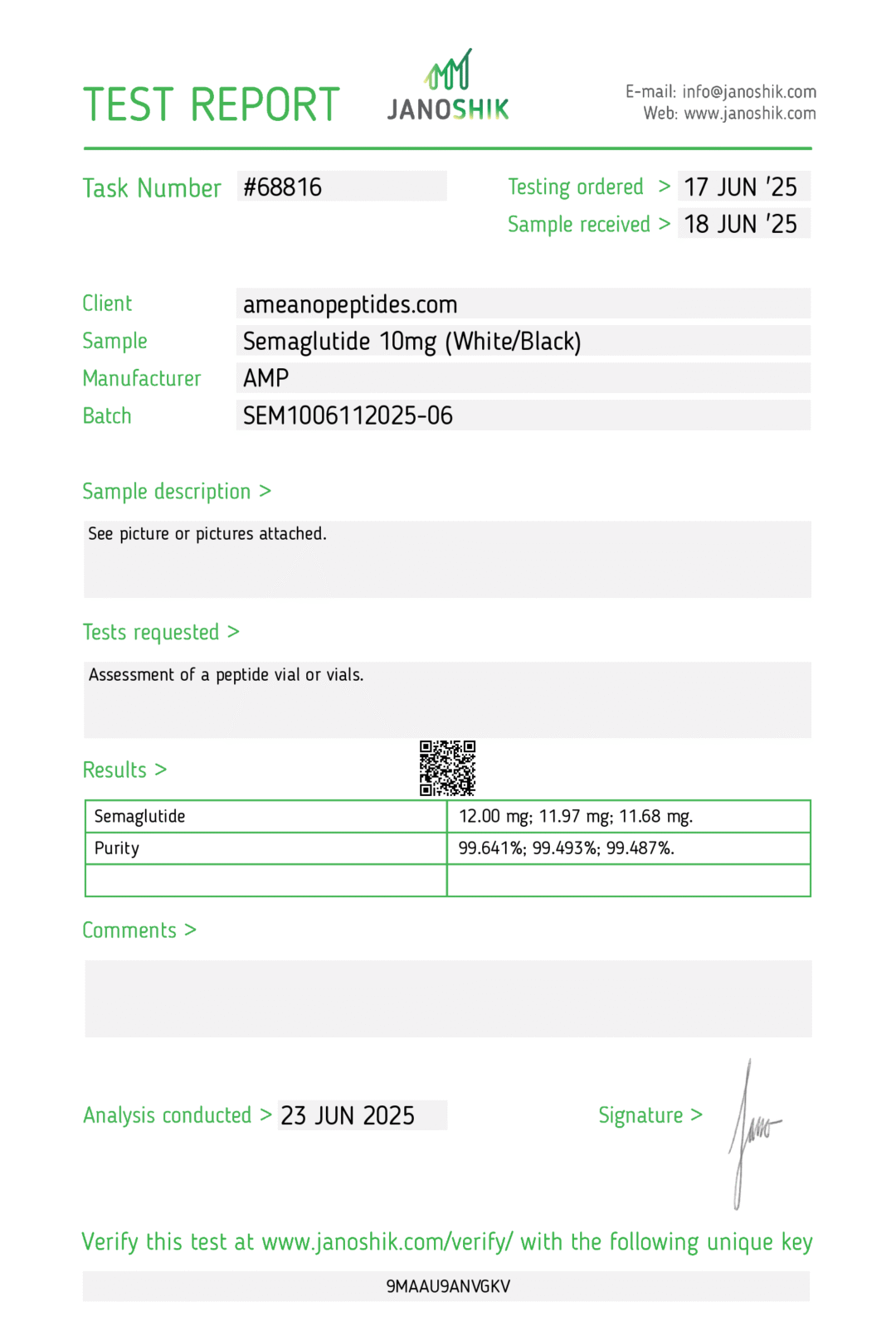 Sema 10mg COA