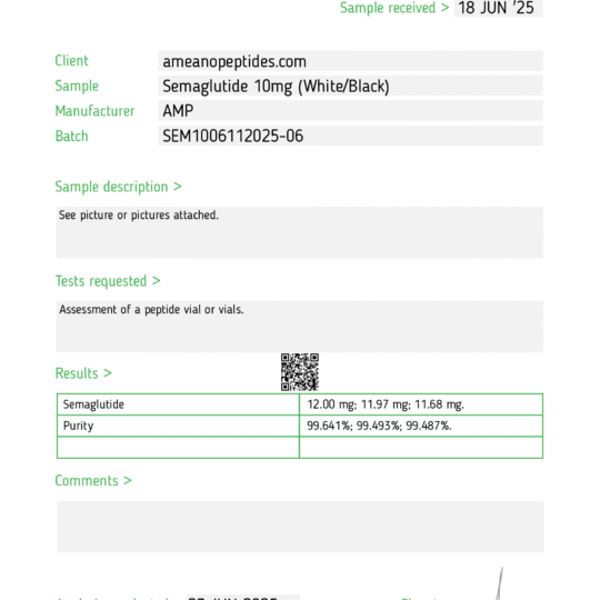 Sema 10mg COA