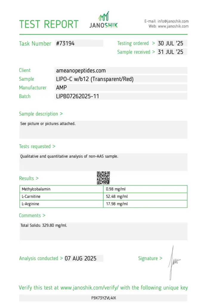 LIPO-C with B12 (10ML) COA