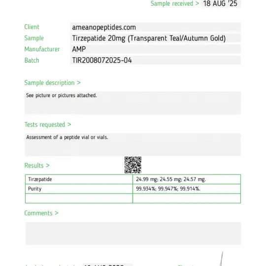 Tirz 20mg COA
