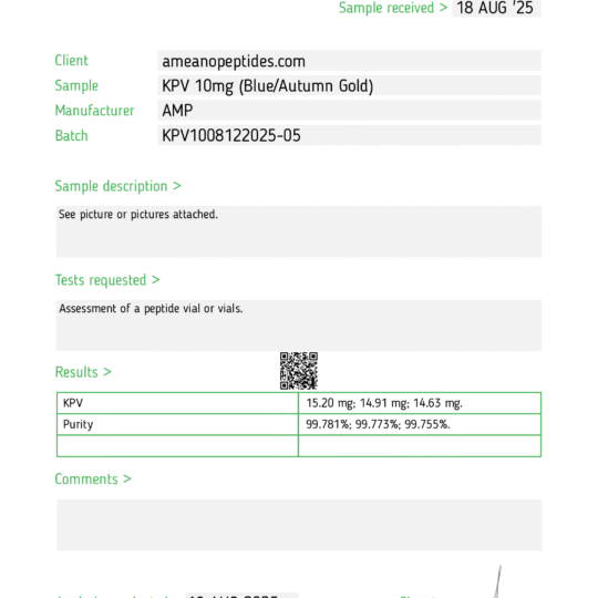 KPV 10mg COA