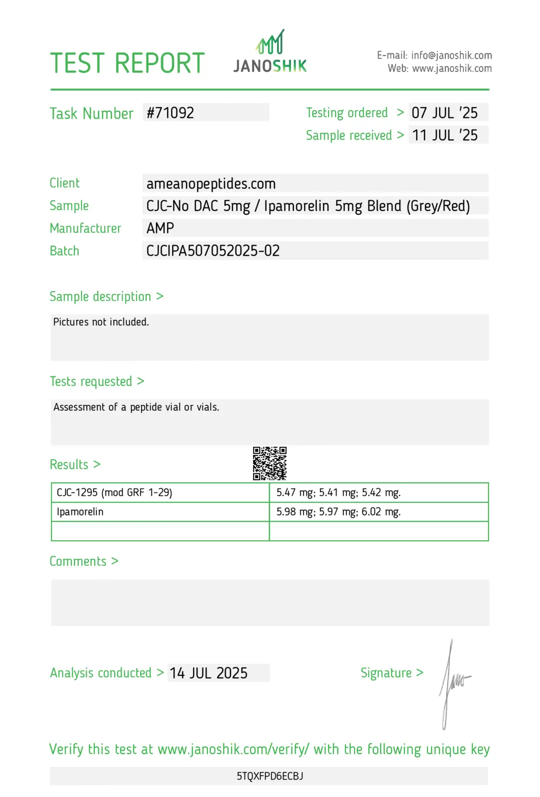 CJC-No Dac/Ipa Blend COA