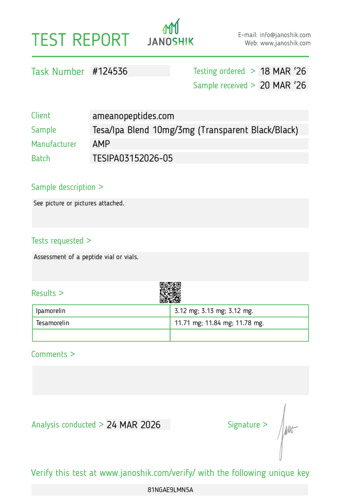 Tesamorelin / Ipamorelin Blend – 10mg/3mg COA