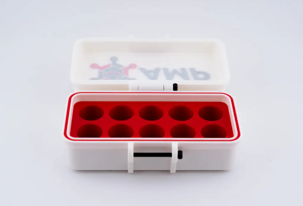 AMP 3D-Printed Vial Case – 10 Slot Secure Storage Box COA