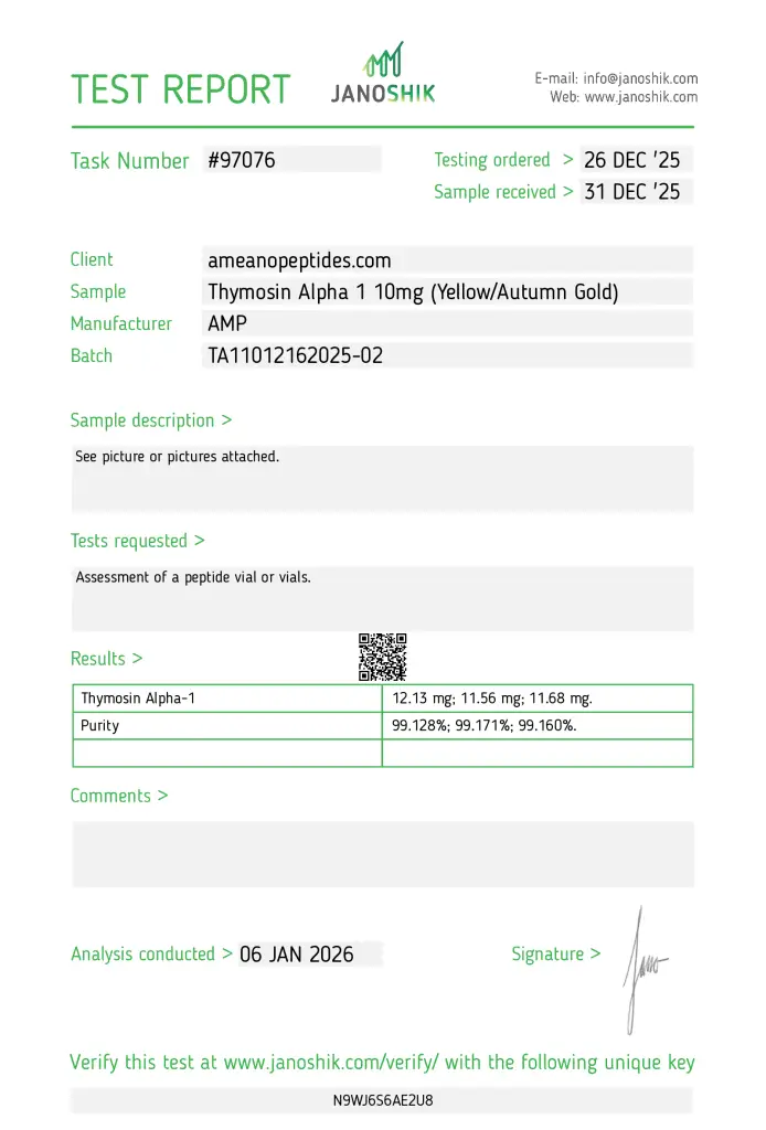 Thymosin Alpha 1 – 10mg COA