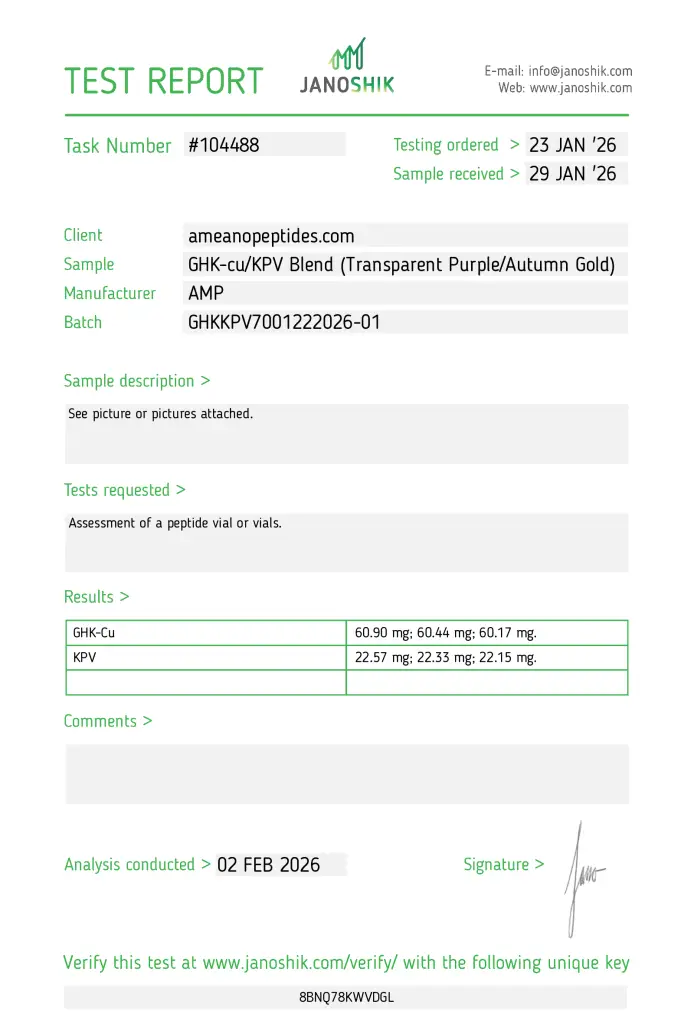 Beauty Blend (GHK-Cu/KPV) – 50mg/20mg COA