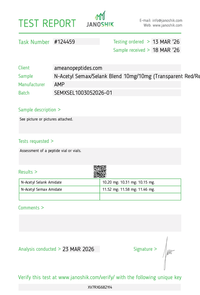 Pre-Sale – Semax/Selank Blend – 10mg/10mg COA